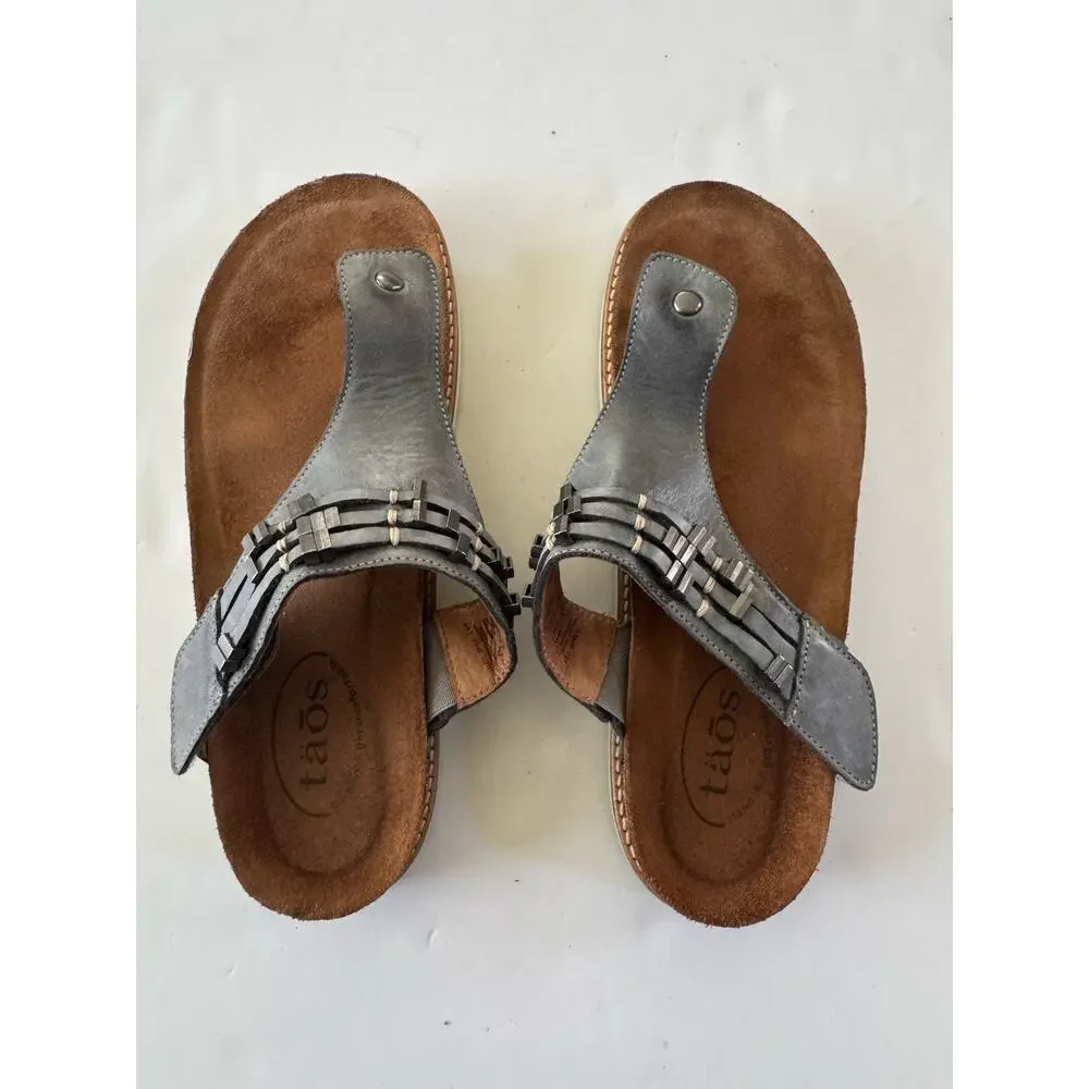 Taos Stupendous Thong Sandals In Steel Grey VGUC Womens 9 - 9.5 Leather #NE24